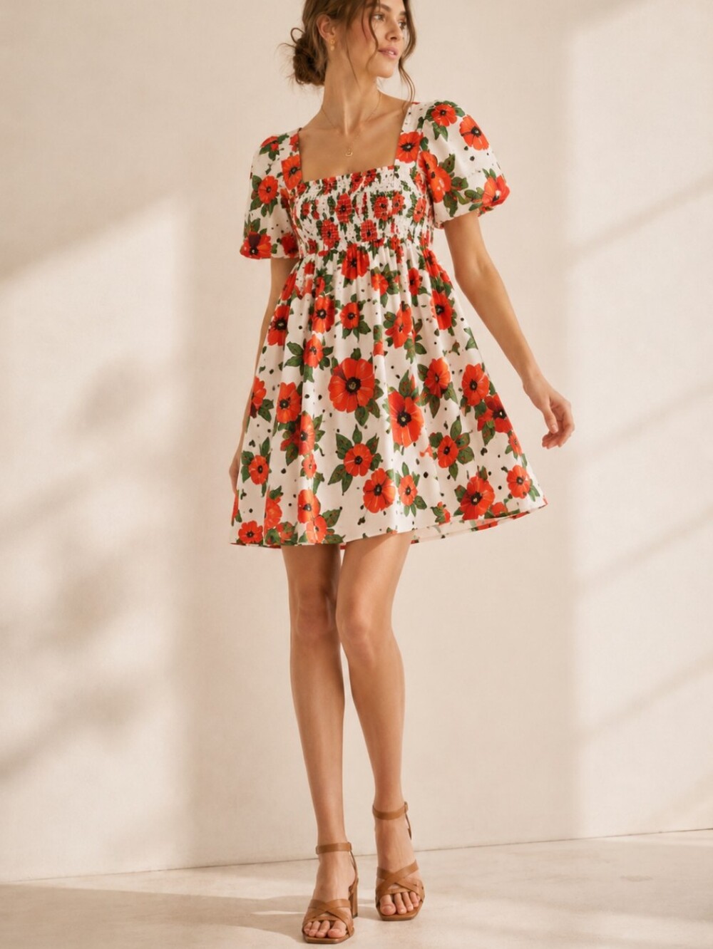 NWT! Anthropologie Floral Square Neck Babydoll Dress Puff Sleeve